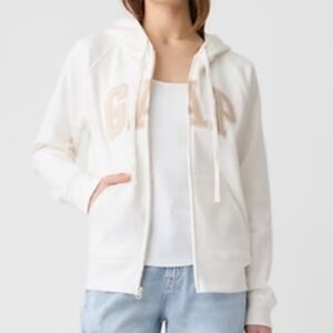 GAP Logo Hoodie Sweatshirt Full Zip Pockets White Tan Pink Brown XL
